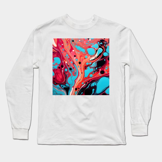 Vivid Vermilion and Turquoise Abstract Long Sleeve T-Shirt by AbstractGuy